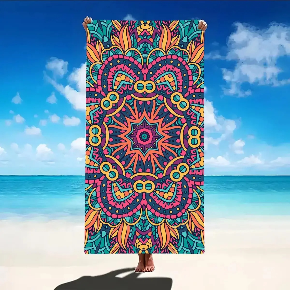 Outdoor Sports Center - Handuk Pantai Mandala Pola Geometris Oranye